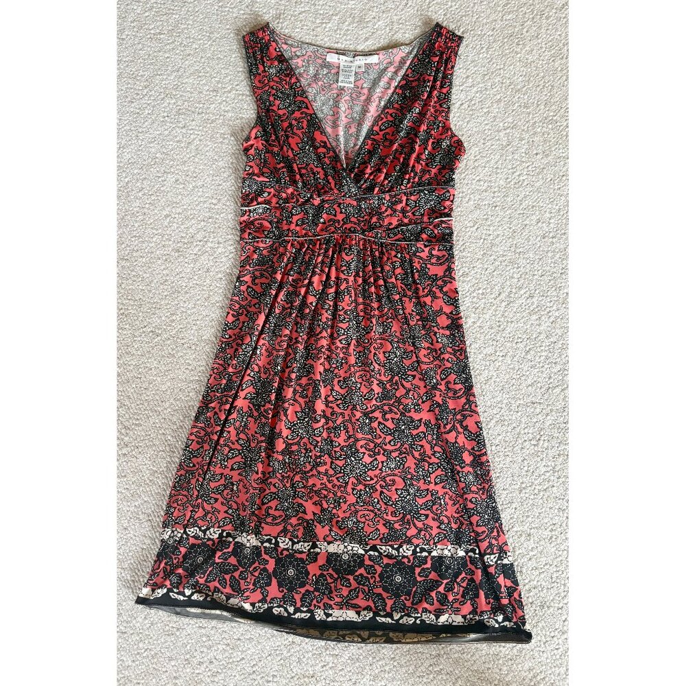 Max Studio Coral and Black Printed V-Neck Sleeveless Dress